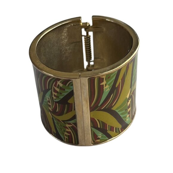Macy's Wide 1.5" Hinged Bangle Bracelet Tropical Forest Pattern NEW - Picture 2 of 5